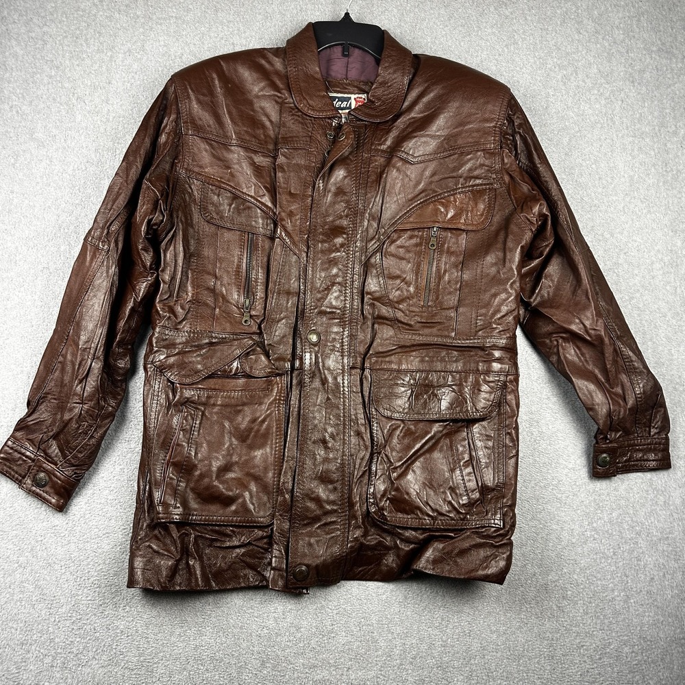 Ideal Leather Field Jacket Mens Large Brown Military VTG